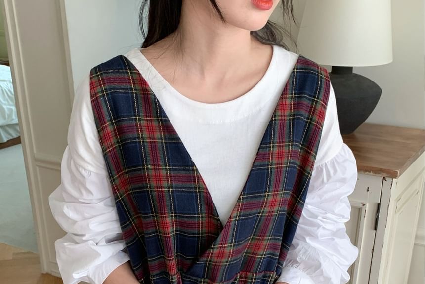 Chubby Girl - Mouwloze geruite midi-jurk