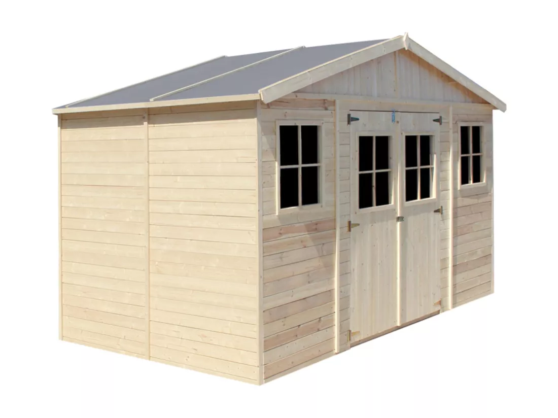 Abri de jardin en bois LES PLANCHERS IMPRÉGNÉ- H246x418x220 cm/8 m²- TIMBELA M332+M332G