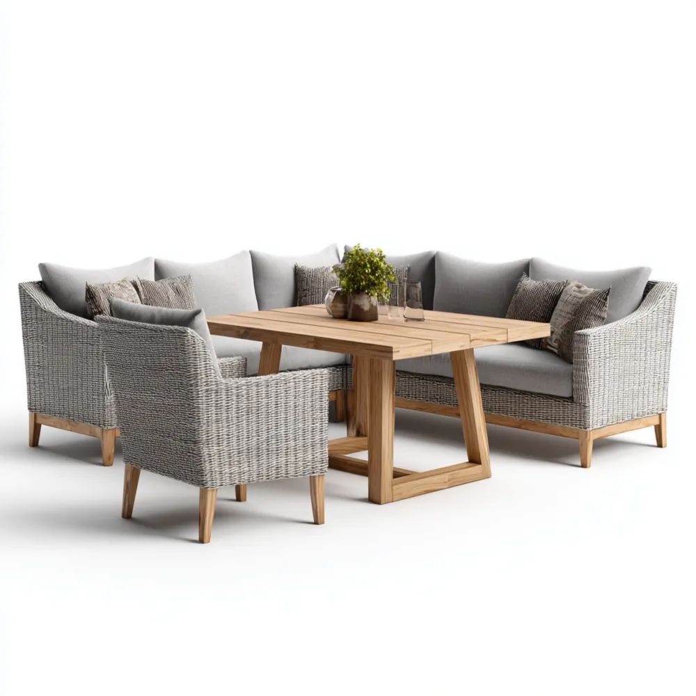 Garten-Sofaset Rattan-Optik 5-teilig 200x200x78 cm - Grau - Modernes D