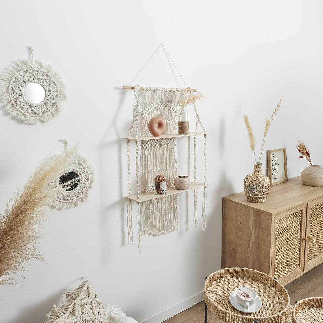 Home Deco Factory Etagère double Boho beige/marron - 50x85x13 cm