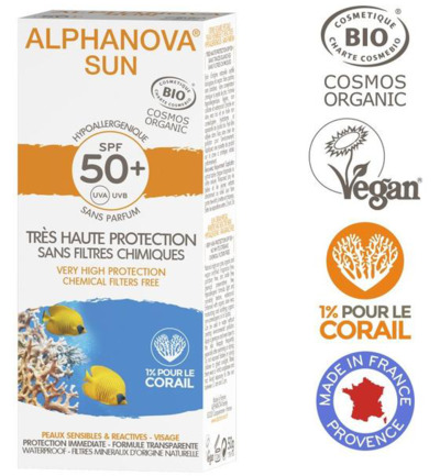 Alphanova Sun Sun creme SPF50 bij zonne allergie en waterproof (50 gr)