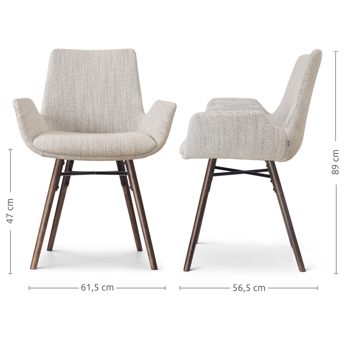 Nena-Eef eetkamerstoel grijs beige gemêleerd - walnoot