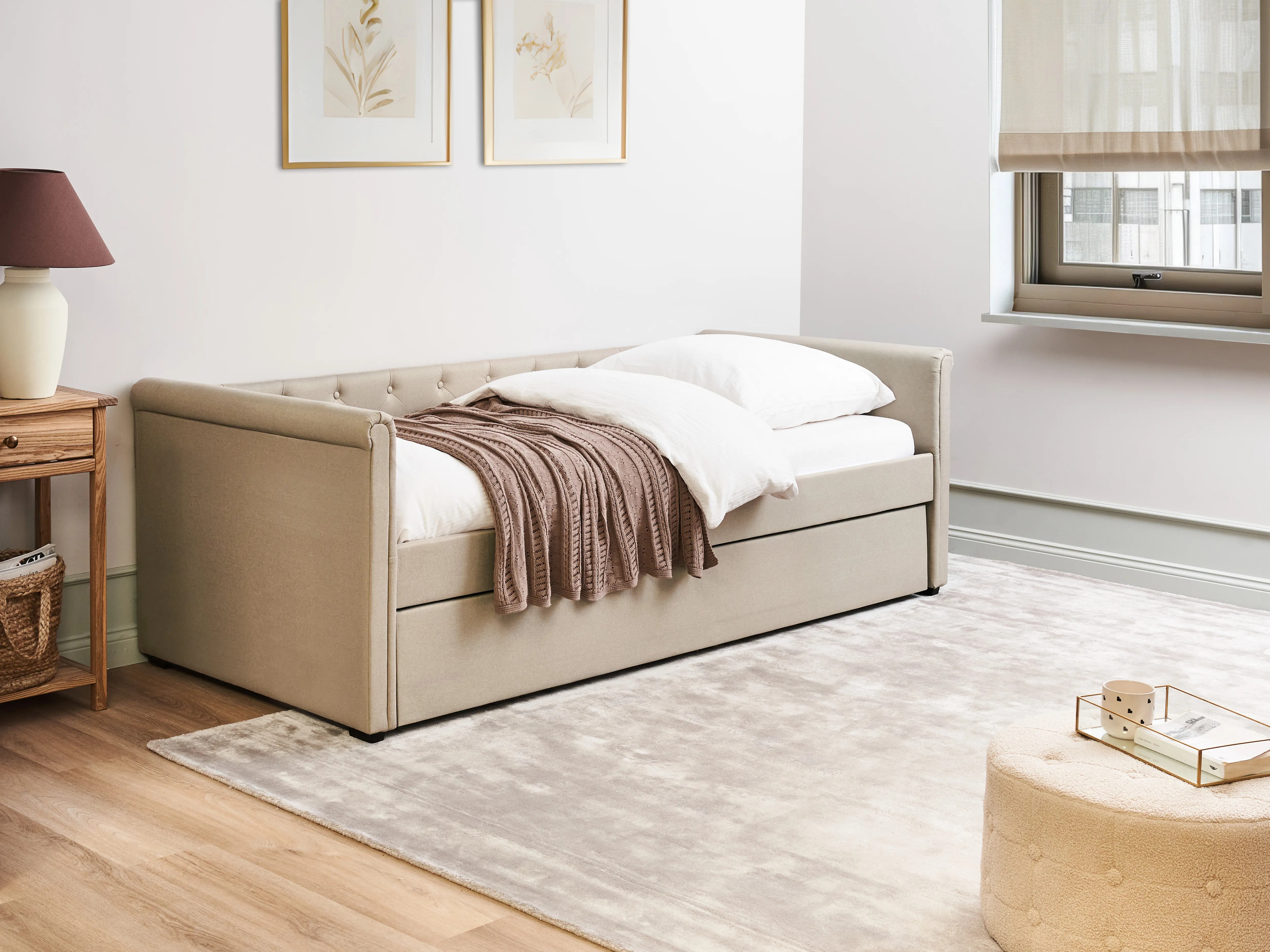 Onderschuifbed Stof LIBOURNE 90 x 200 cm Beige
