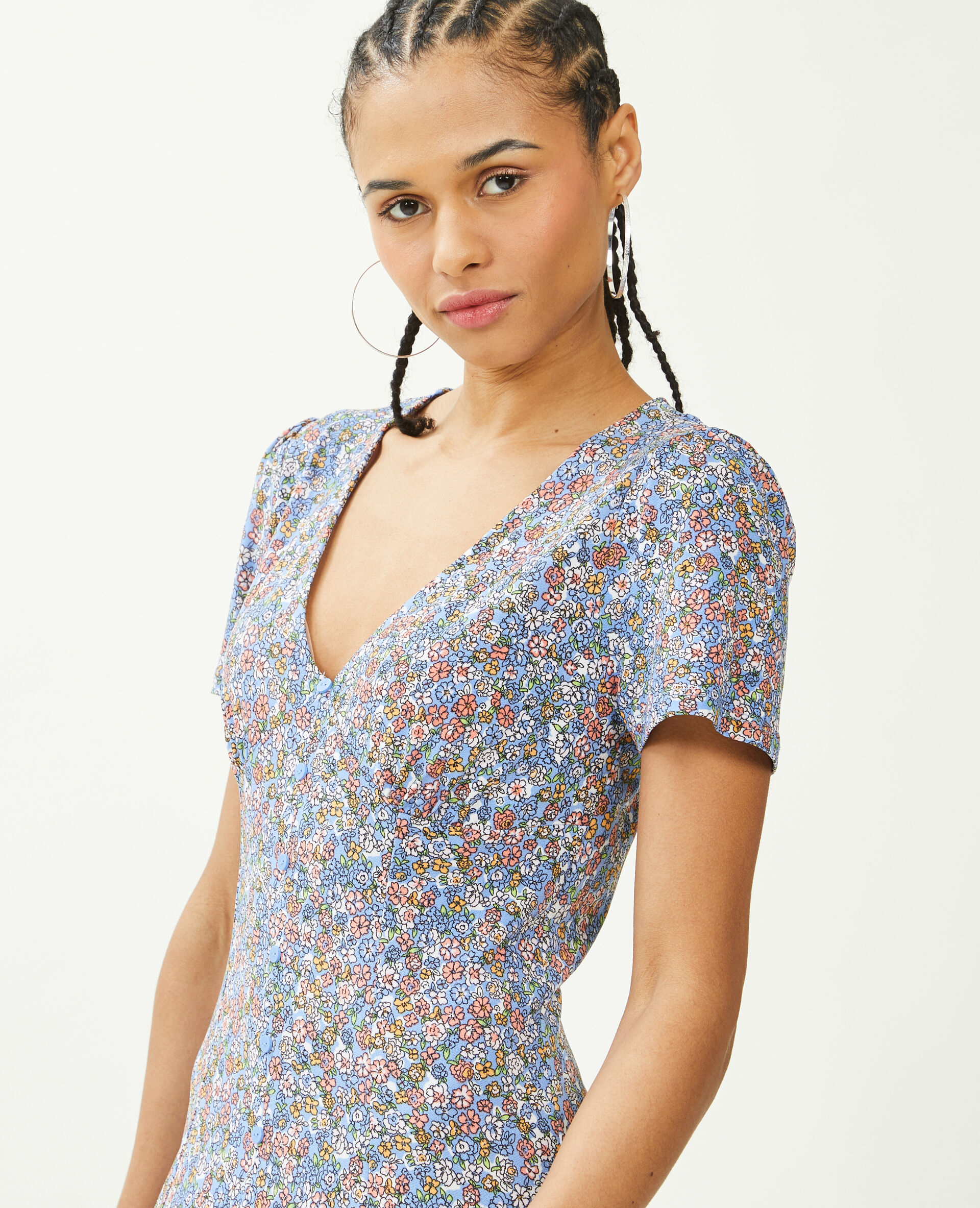 Robe courte avec boutons - Bleu