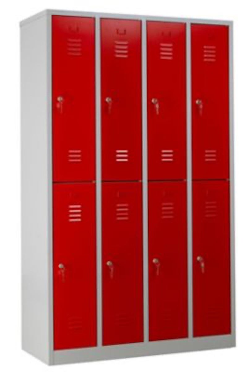 PROREGAL Garderobekast Camel 8 Compartimenten HxBxD 195 x 117 x 50 cm Cilinderslot Grijs-Rood