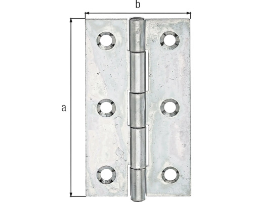 Smal scharnier met geklonken messing pen, 80 x 41 mm, sendzimir verzinkt