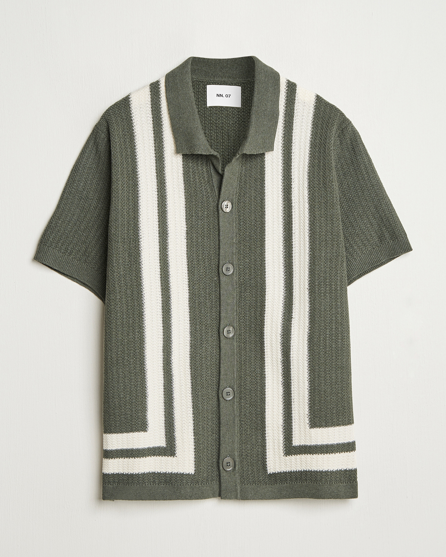 NN07 Ares Knitted Short Sleeve Shirt Croc Green