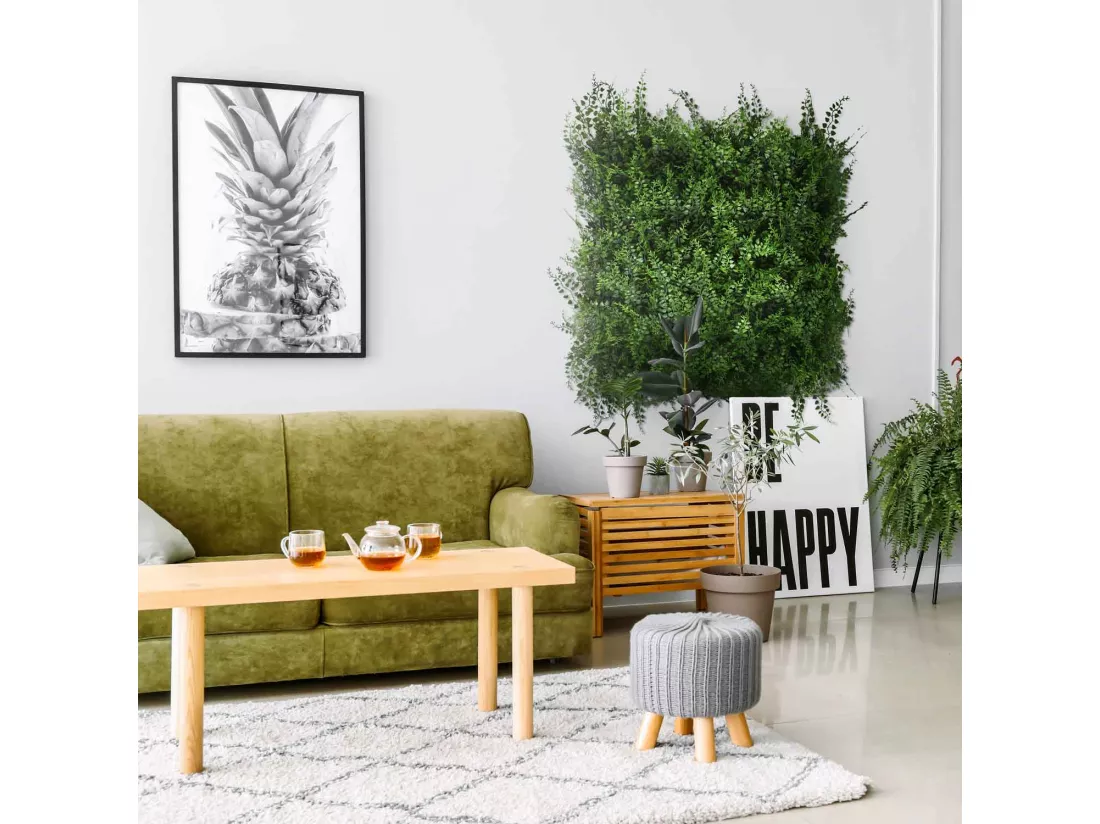 Fern - Décoration de mur vert artificiel, jeu de 4 panneaux de haie artificielle 50x50 cm