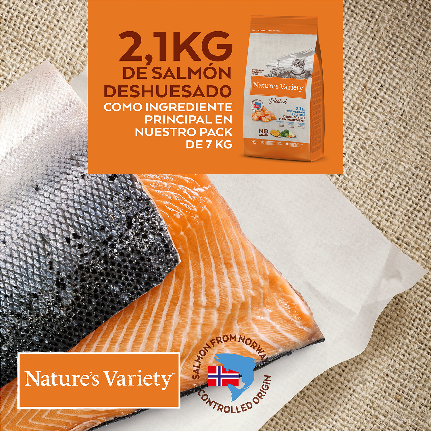 Ração para gatos Nature's Variety Selected Adult com salmão norueguês esterilizado
