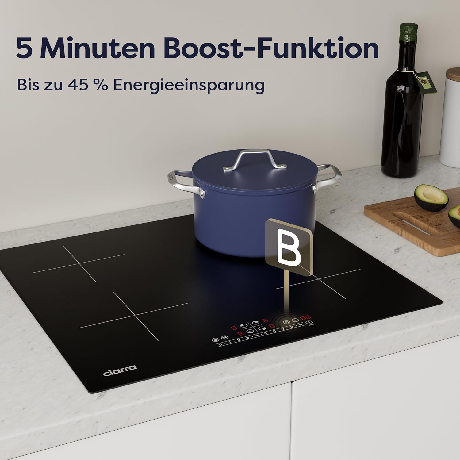 CIARRA CBBIH4B 4 Zonen Einbau Induktionskochfeld 60 cm mit Power Booster Touch-Bedienung Kochfeld Induktion 9 Leistungsstufen Timer Kindersicherung Restwärmeanzeige Pause- und reStart-Funktion 7200W