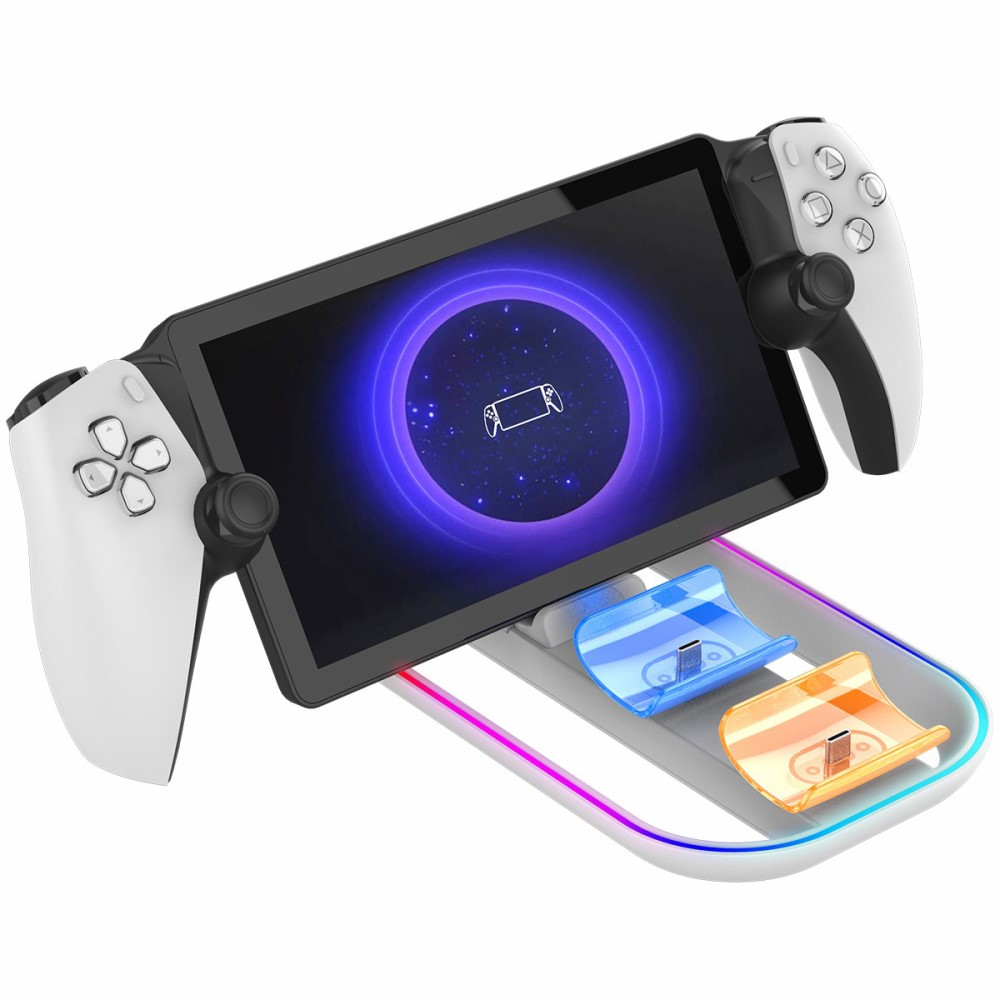 PlayStation Portal Remote Player und Dual Sense Controller Ladestation Charging Dockingstation mit RGB LED - Weiss