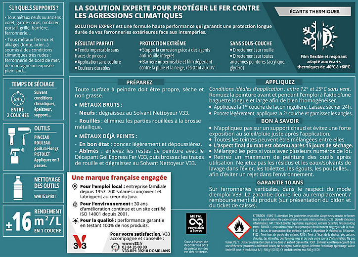 Peinture extérieure fer Solution expert blanc brillant V33 250ml