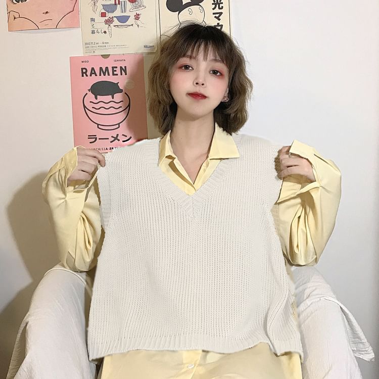 Sisyphi - Oversized gebreid vest / effen oversized shirt
