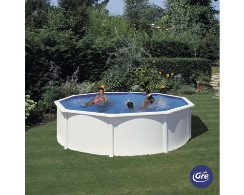 Opzetzwembadset van staalwand Planet Pool Vision-Pool Classic rond Ø 450x120 cm incl. zandfiltersysteem, ladder, ingebouwde skimmer, filterzand & aansluitslang wit