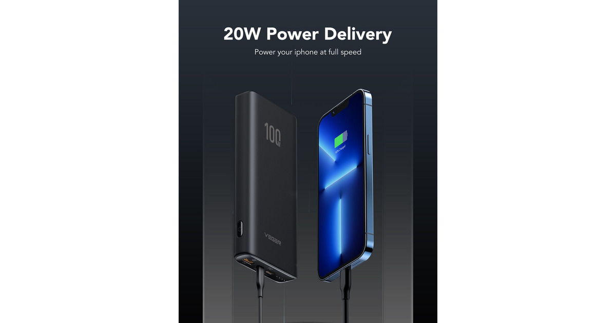 VEGERT100 powerbank 20.000 mAh  (Zwart)