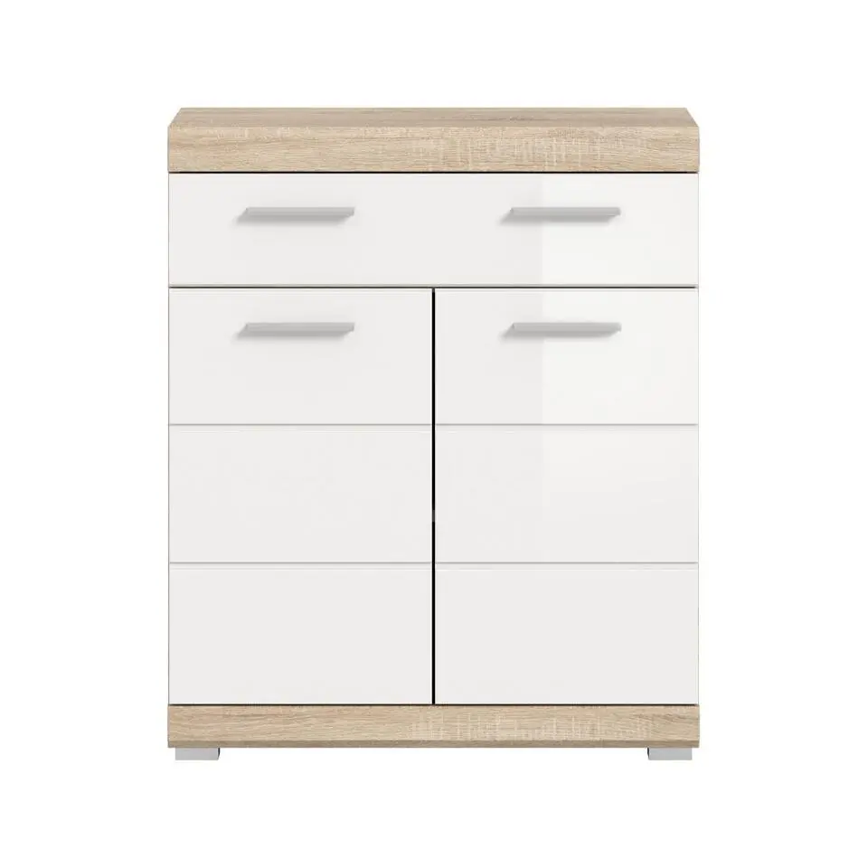 Hioshop Lambada badkamerkast 2 deuren- 1 lade wit hoogglans- eiken decor