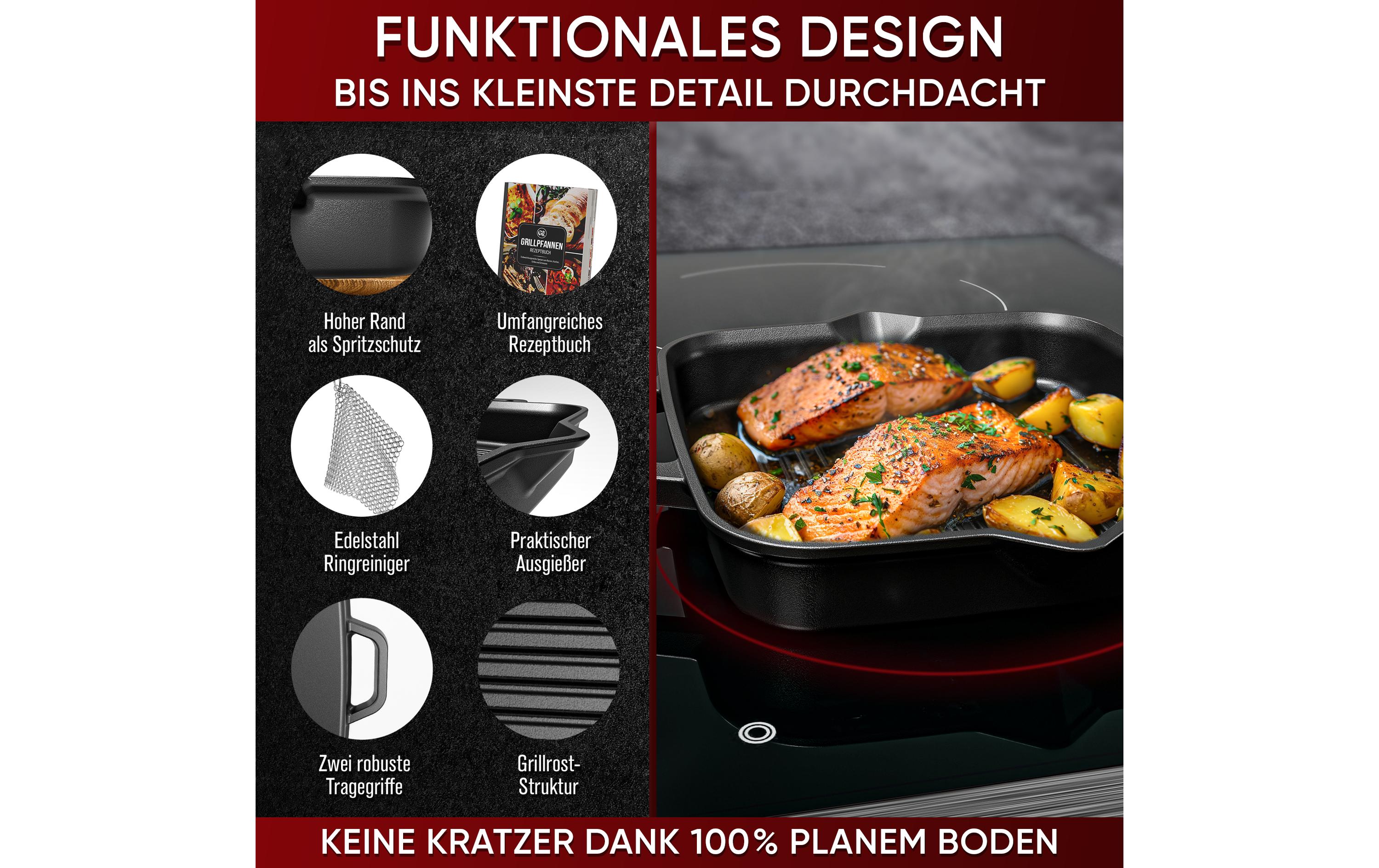 Grillpfanne 26 cm mit RingreinigerGusseisen Grillpfanne mit Ringreiniger