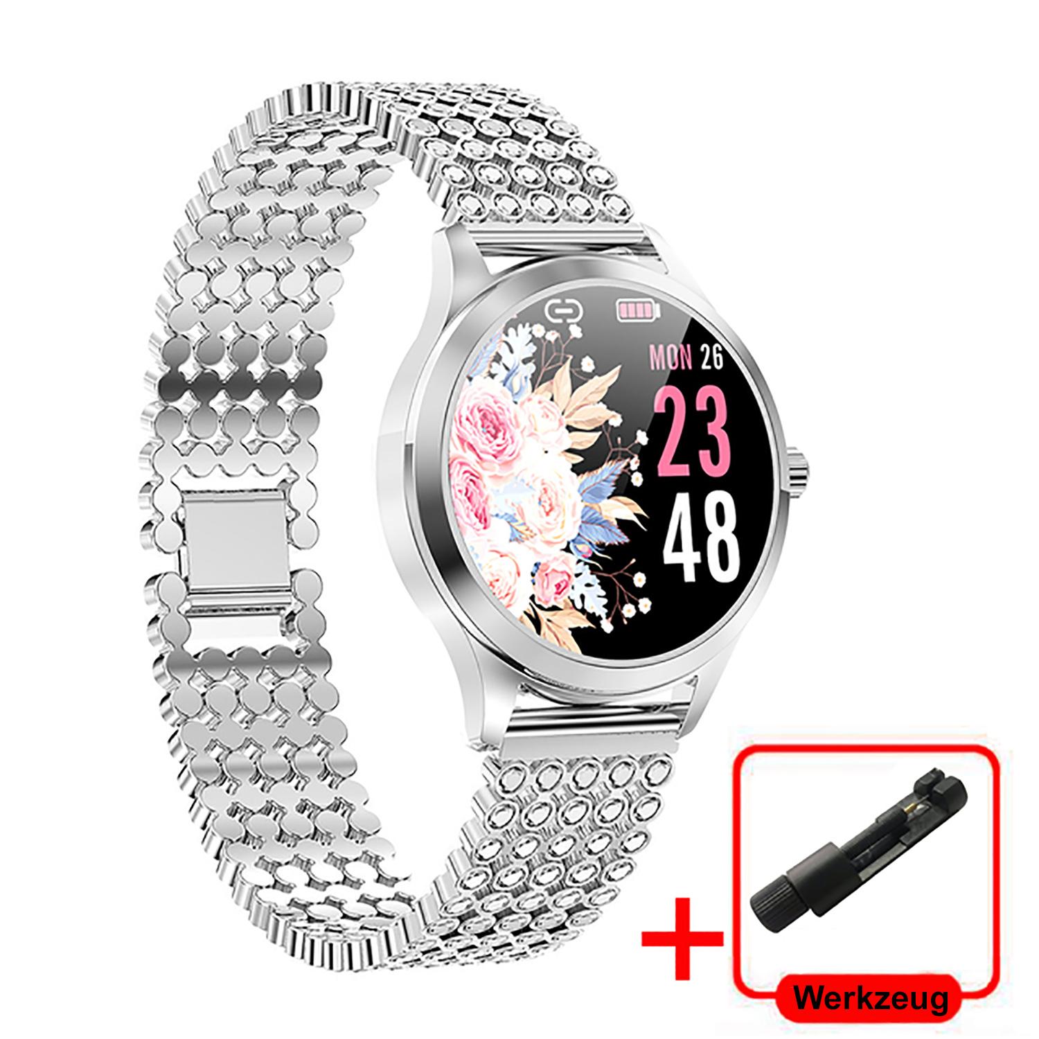 TPFNet Damen Smart Watch / Fitness Tracker IP68 - Milanaise Armband - Android & IOS - Gold