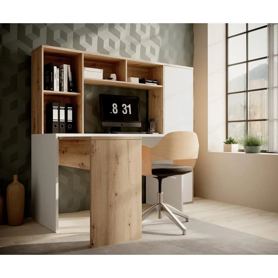 Meubella - Bureau Elze - Eiken - Wit - 173 cm