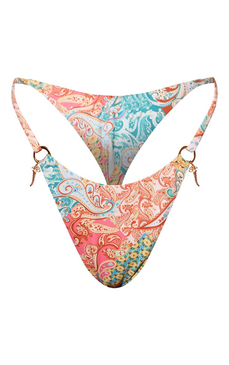 Citron Bas De Bikini String À Imprimé Cachemire Avec Ornements De Breloques