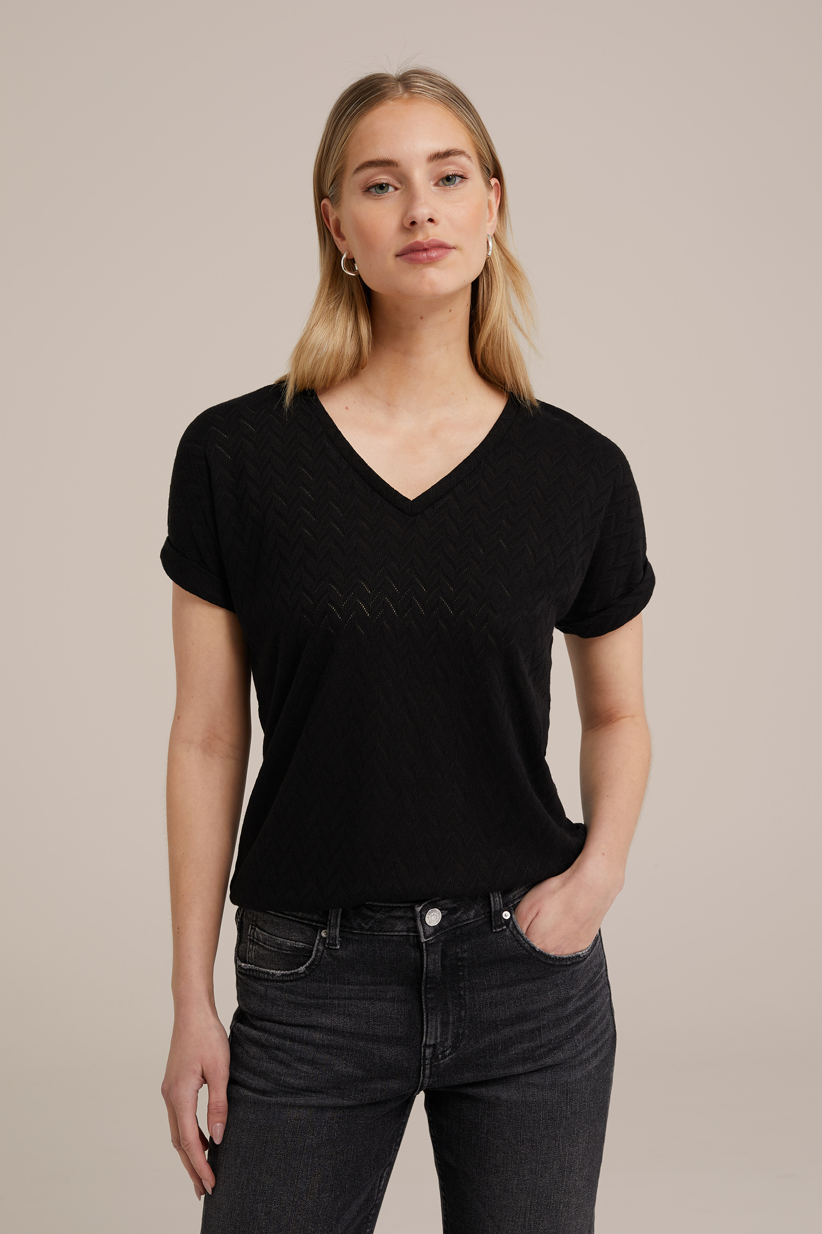 top met opengewerkt dessin WE Fashion Zwart
