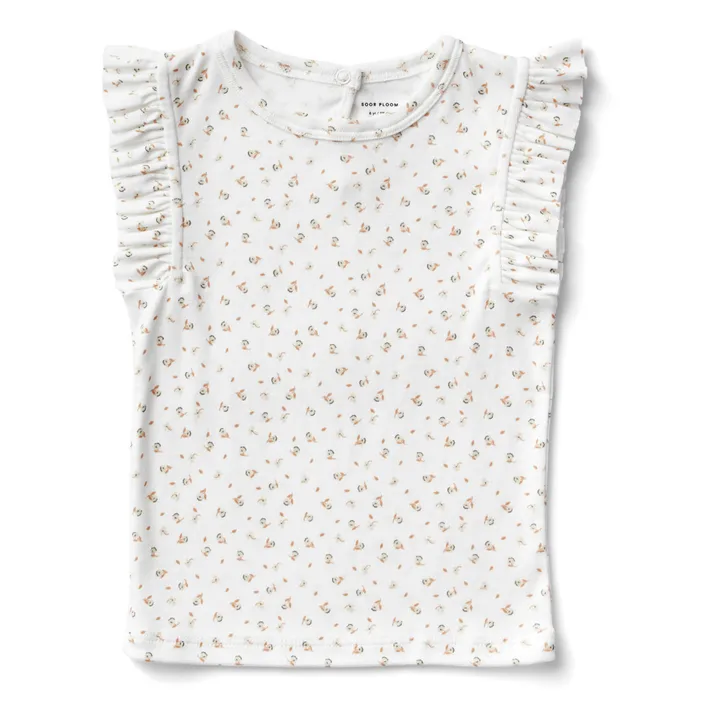 Soor Ploom T-Shirt Manches Volantées Fleuri Frill  | Blanc