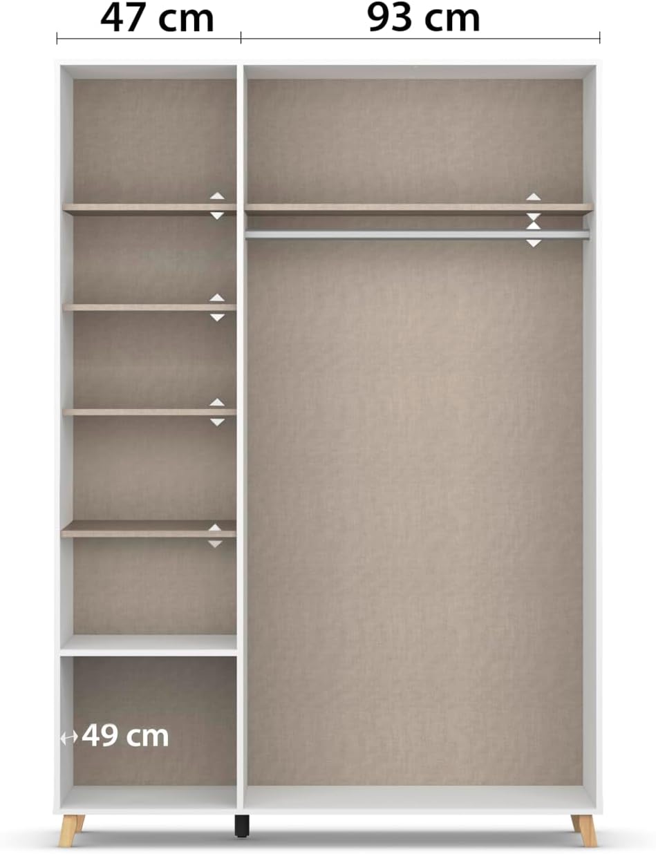 Rauch Möbel Shinjo Kleiderschrank für Schlafzimmer, Kinderzimmer, Babyzimmer, 3-türig, 2 Schubladen mit Zubehör Classic, Griffe und Füße aus Massivholz, Farbe Grau metallic, Schwarz, 140x203x53cm