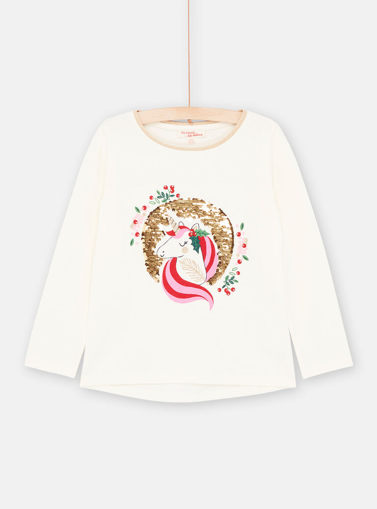 T-shirt écru à imprimé licorne pour fille