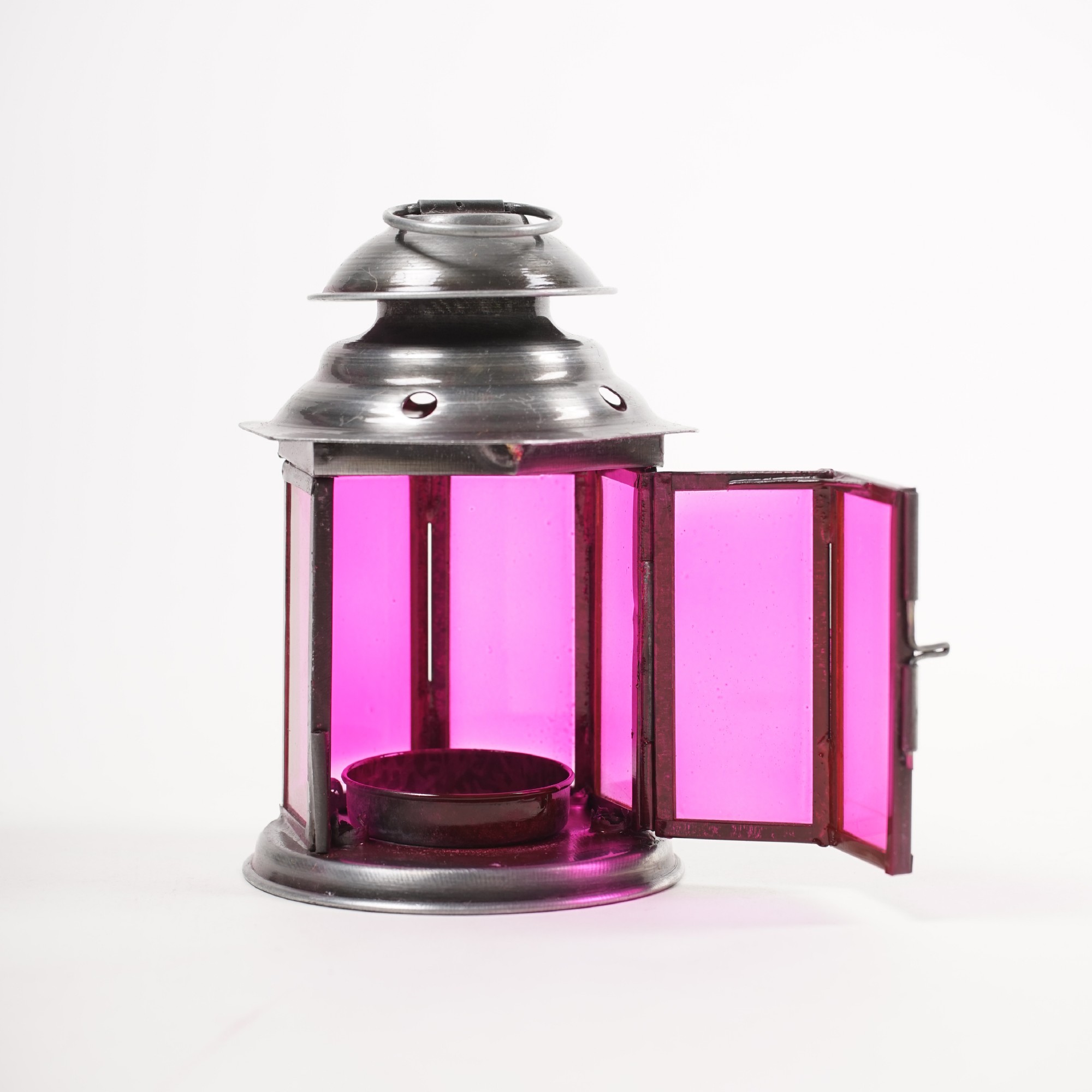 Laterne 'Achteck', silber/pink, Ø 8 cm, H 12 cm von fischer's lagerhaus