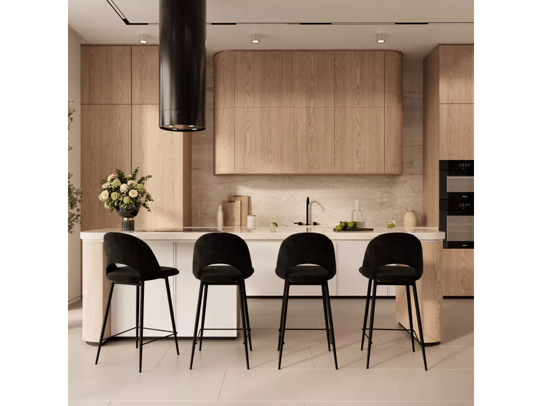 Lot de 2 chaises pour îlot central 65 cm en velours noir - Pénélope