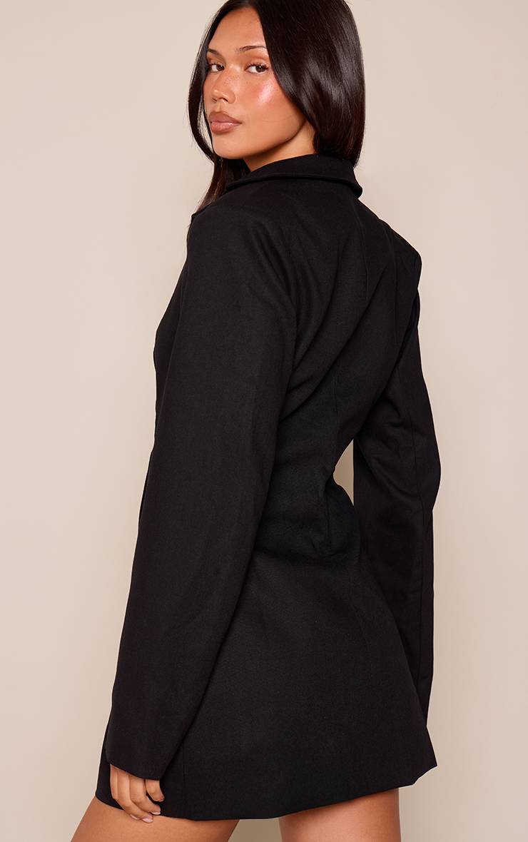 Noir Robe Blazer Ajustée Tissée À Manches Longues