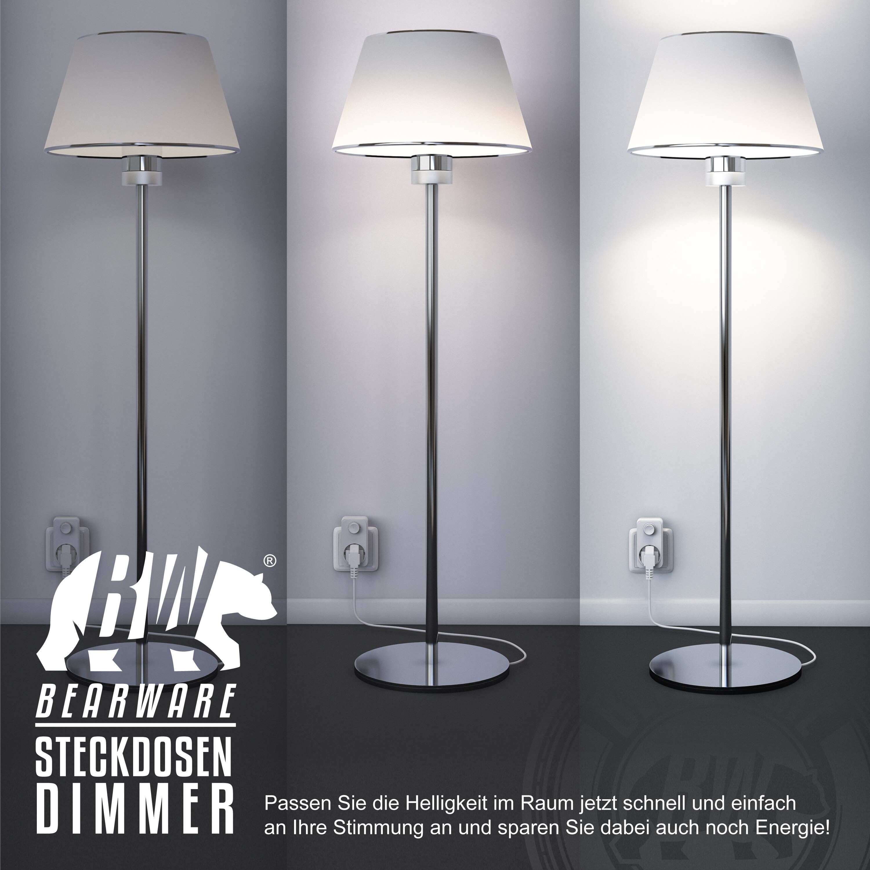 BEARWARE Steckdosendimmer mit Drehregler - von 20 bis 400 Watt - Universal Dimmer für die Steckdose - nur für Glühlampen - Helligkeitsregler