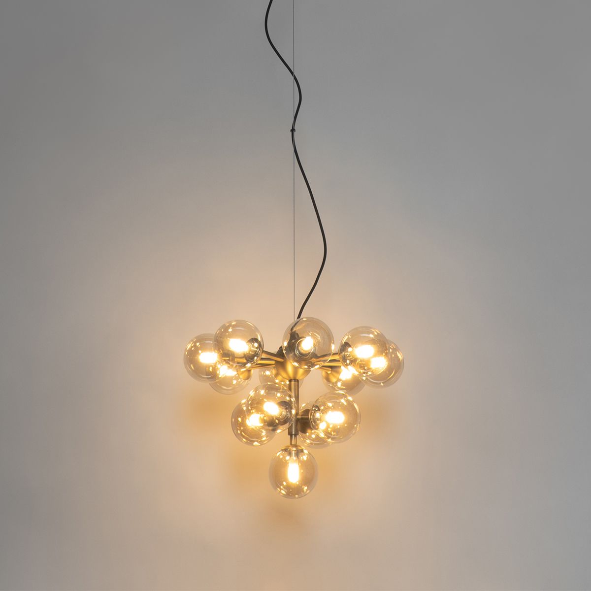 Hanglamp brons met amber glas 13-lichts - Bianca