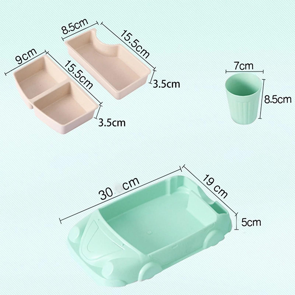 (30x19cm) Kinder Lern Teller Kreatives Auto Geschirr mit Separierten Schälchen   Trink Becher - Rosa