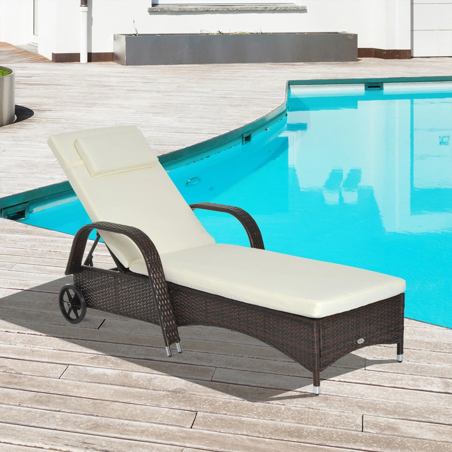 Outsunny Mobile Rattanliege für den Garten kaffeebraun, creme