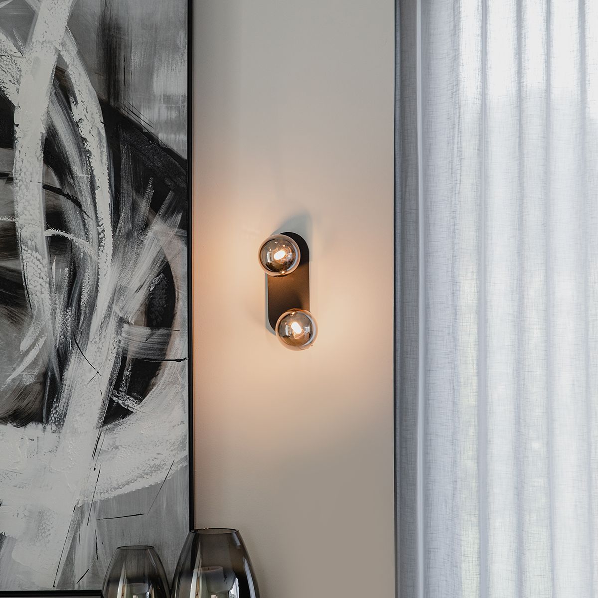 Moderne spot zwart met smoke glass 2-lichts - Athens