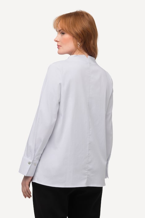 Bluse, Kelchkragen, A-Linie, 3/4-Arm, Perlmuttknöpfe