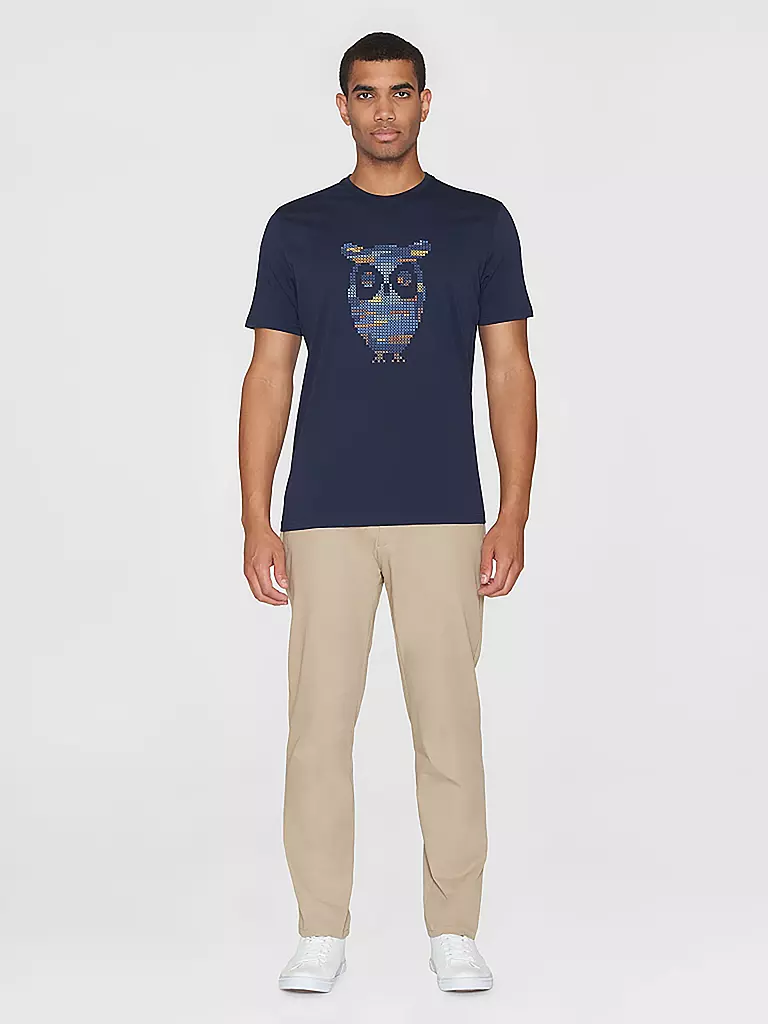 KNOWLEDGE COTTON APPAREL T-Shirt BIG OWL COLOUR PRINT blau