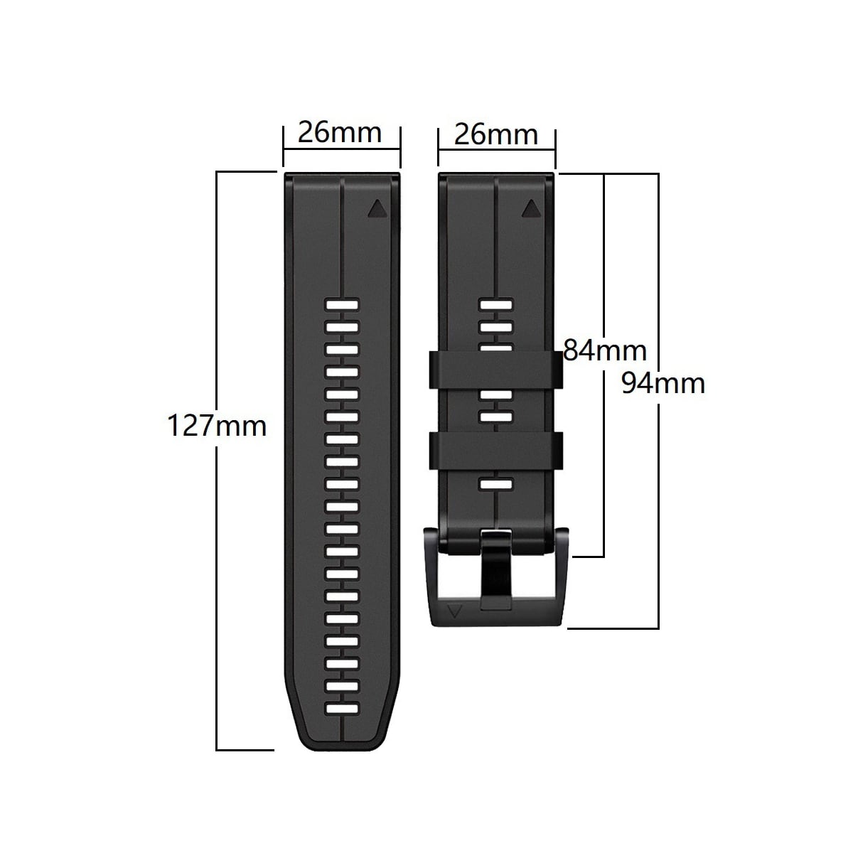 26 mm myke silikonklokkeremmer for Garmin Fenix 6X/Fenix7X/7X pro, COROS Sort