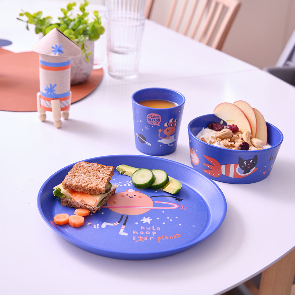 Køb Koziol Organic Space Blue Small Tallerken + Skål + Kop Connect Space