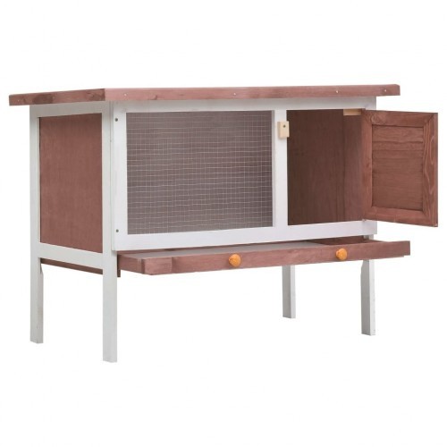 Gaiola marrom para coelhos de pequeno porte.