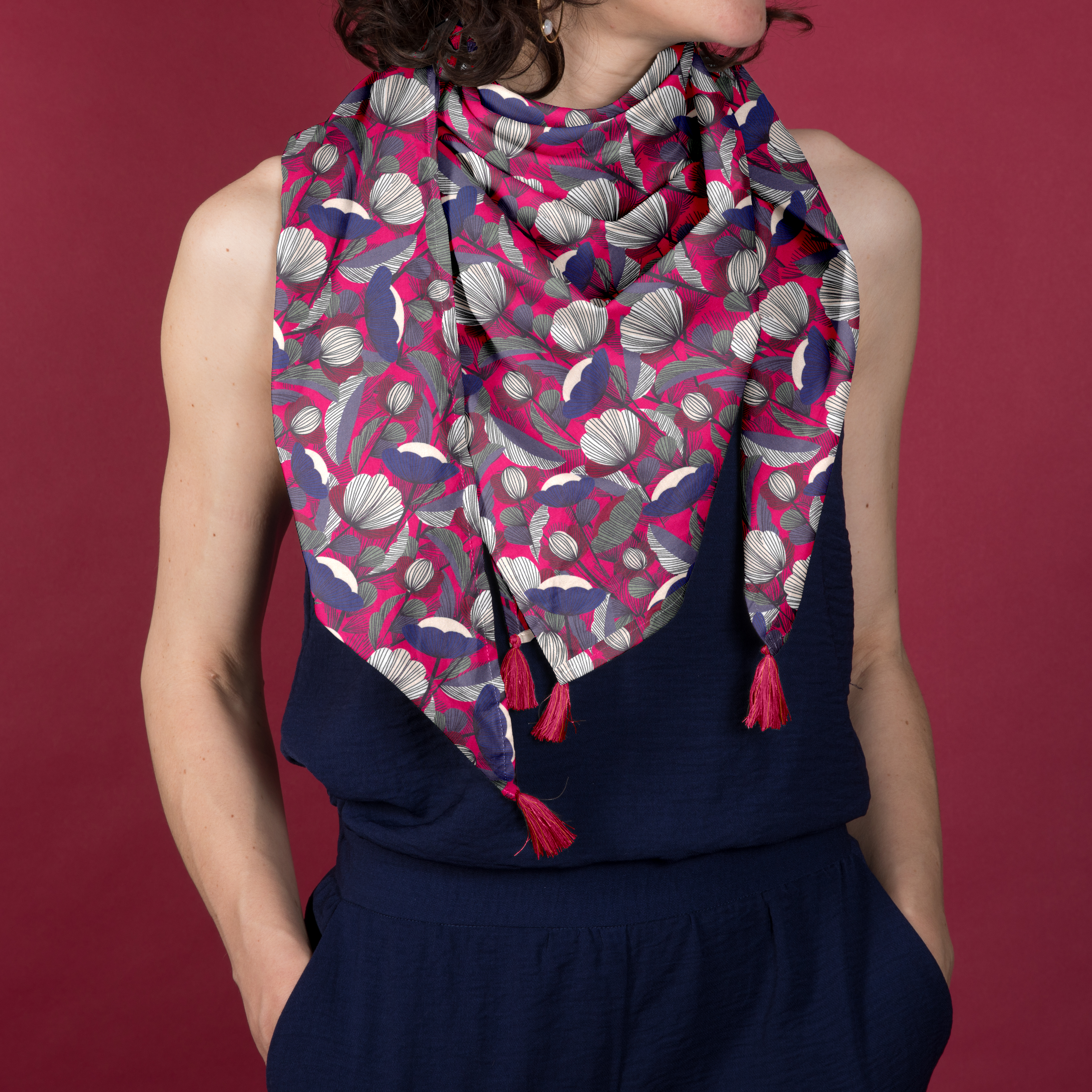 Foulard Pompon Pavot Fuchsia