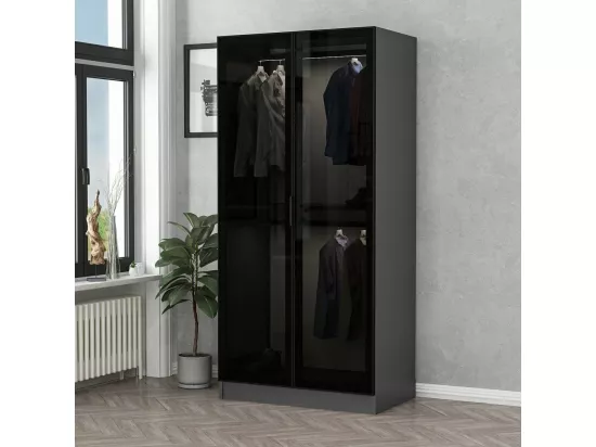 Dressing 2 portes Verre fumé Noir Antipaxos L90xH210cm 2 tringles Anthracite