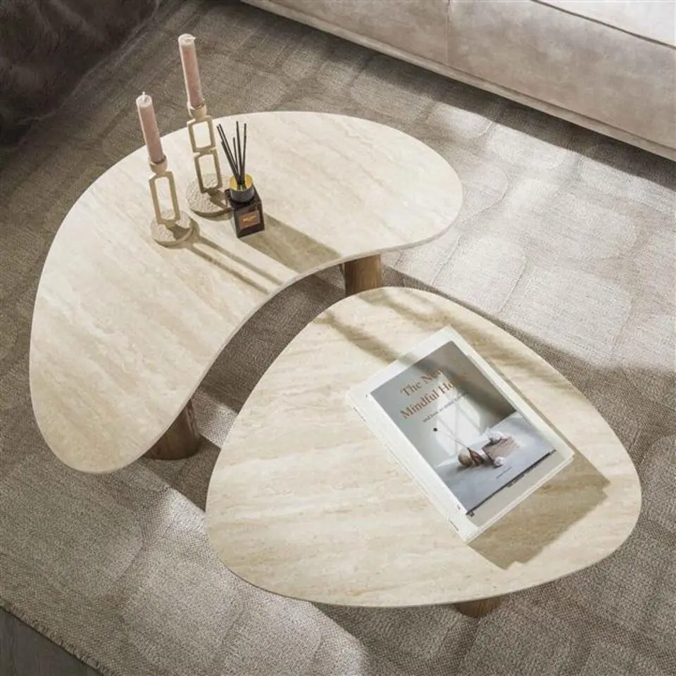 Hoyz Collection - Salontafel Romano Organic Travertin look - Set van 2