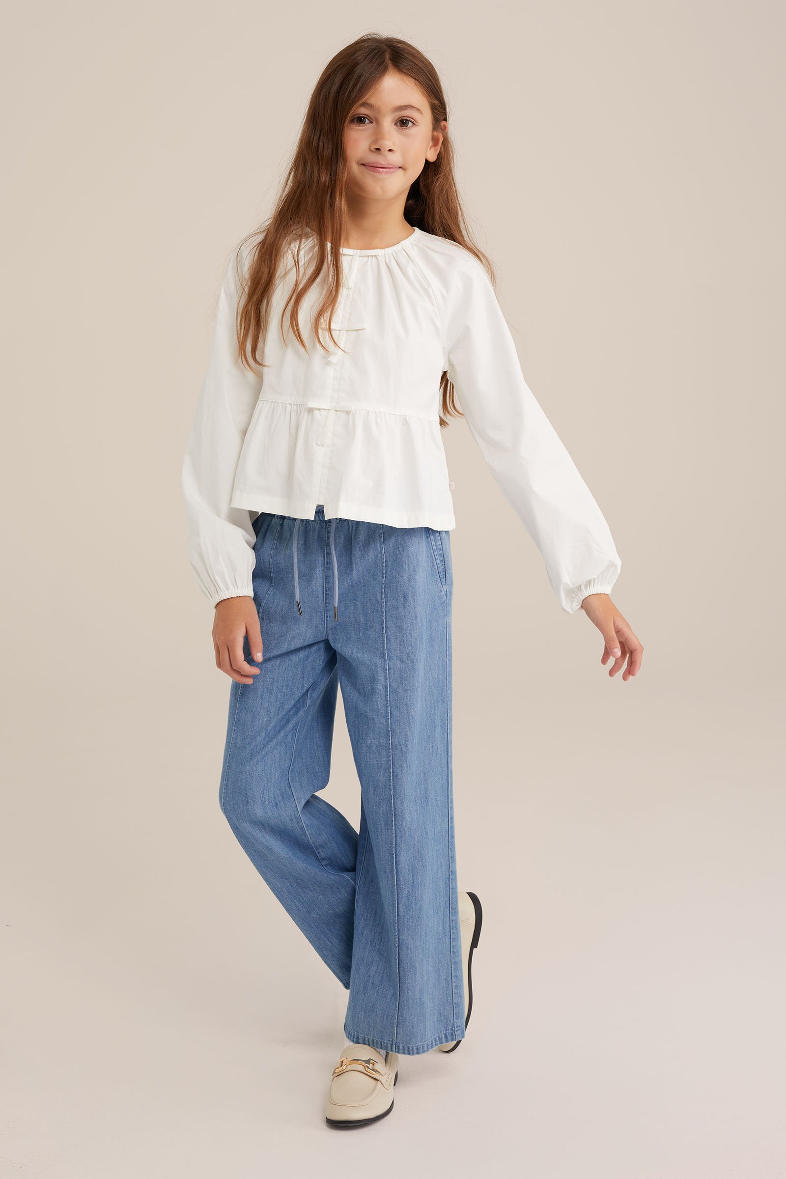 Meisjes blouse met strik WE Fashion Wit