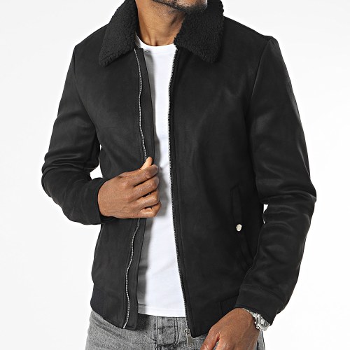 Veste Bomber Col Mouton Noir