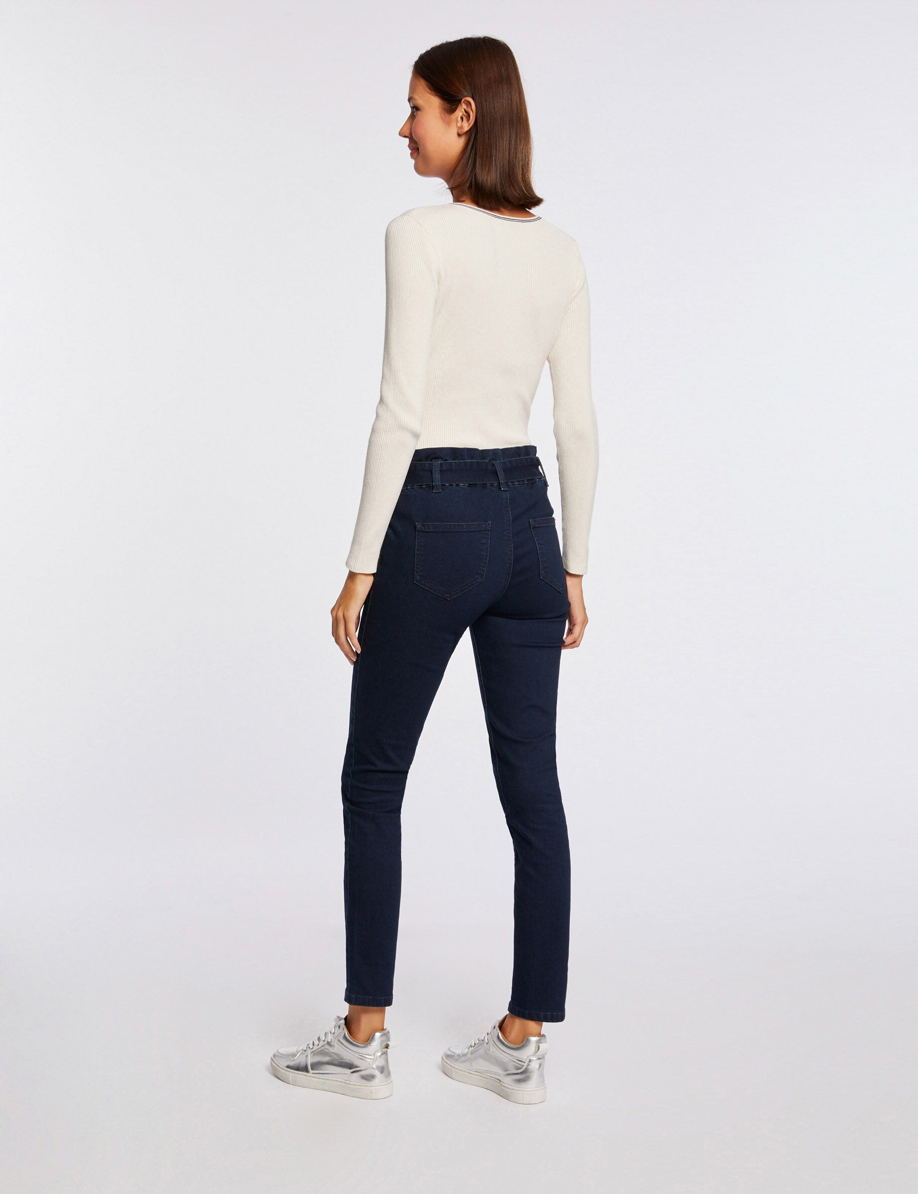 Pull manches longues à col en V ivoire femme - ivoire
