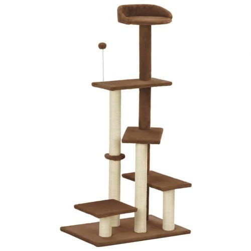 Arranhador marrom para gatos com hastes de sisal.