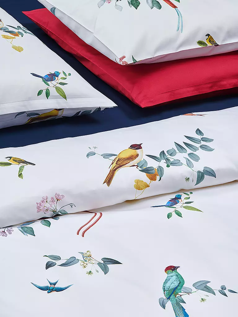 CHRISTIAN FISCHBACHER Satin-Deckenbezug HAIKU NOUVEAU 140x200cm Weiss/Vogel weiss