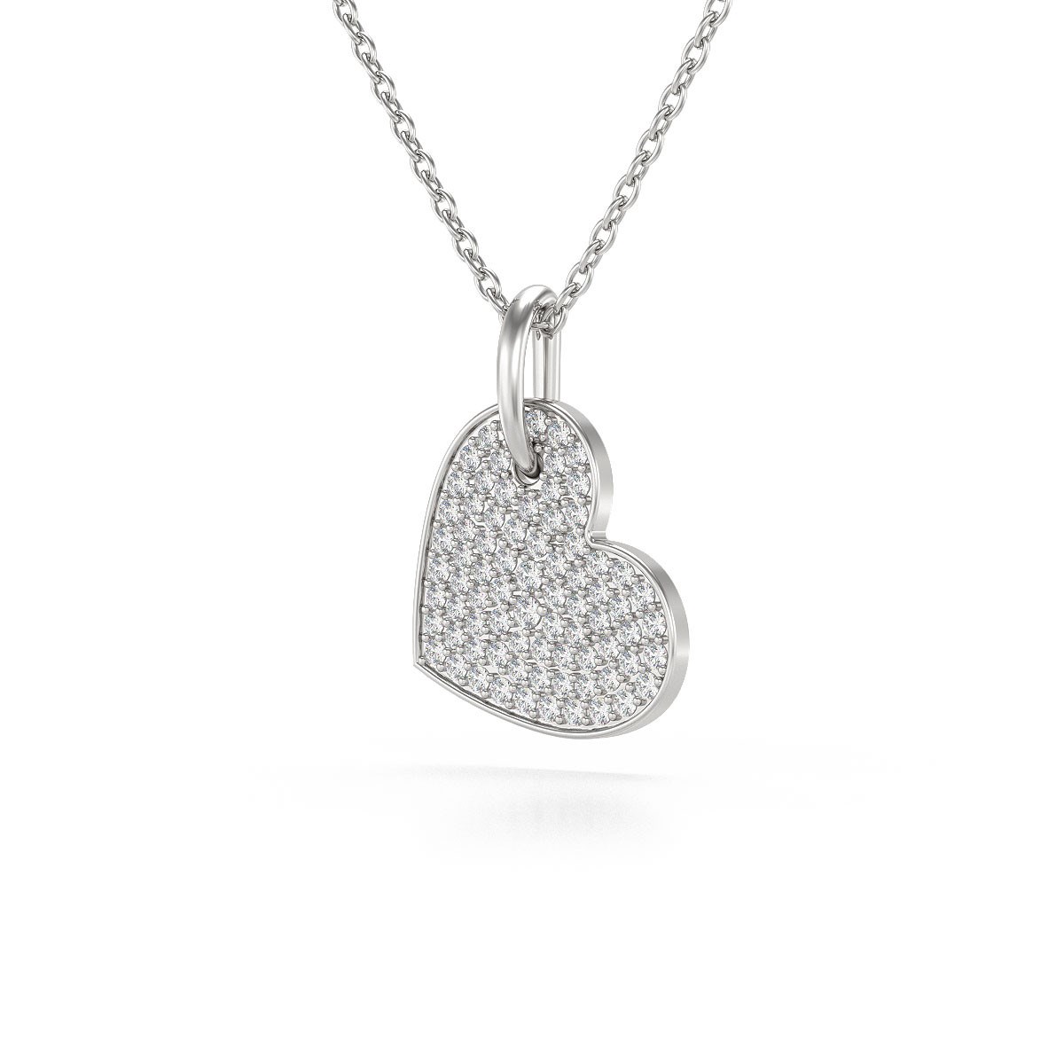 Collier Pendentif ADEN Coeur Or 585 Blanc Diamant Chaine Or incluse 1.91grs